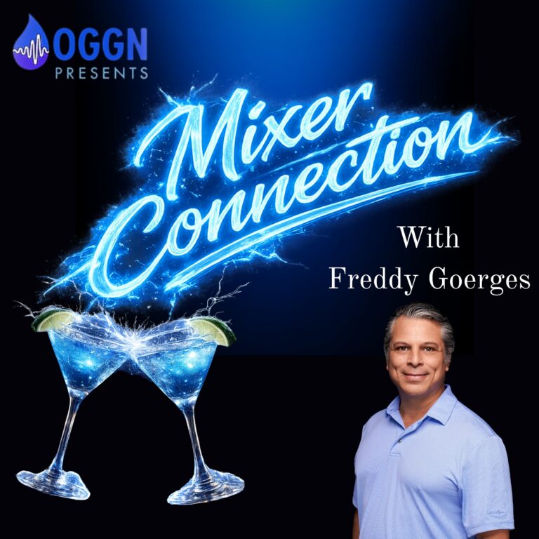 Poster cover showing a man in a light blue shirt on the right, two blue margarita glasses with lime wedges in the foreground, and bold blue script text across the top portion with a 'Presents' logo in the upper left.